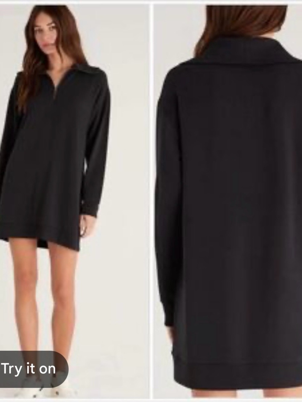 Z Supply Abigail Women’s Black Long-Sleeve Quarter Zip Soft Polo Dress Size L